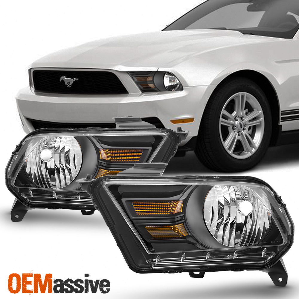Fit 2010-2014 Ford Mustang Black Headlights Light Lamp Left+Right 10 11